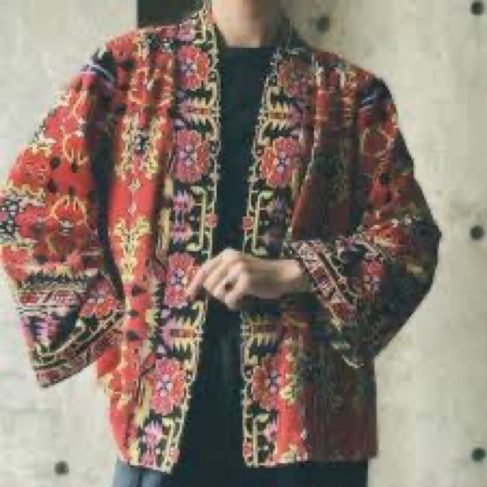 SOFT SURROUNDINGS Velvet Open Front Floral Print Kimono‎ Jacket Red Black Small
